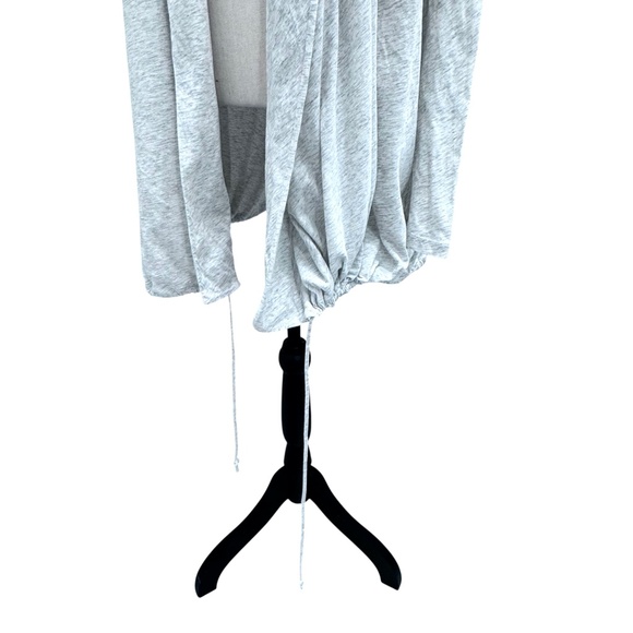 PURE DKNY HEATHER OATMEAL/GRAY OPEN FRONT DRAWSTRING HEM COTTON CARDIGAN - Picture 7 of 14